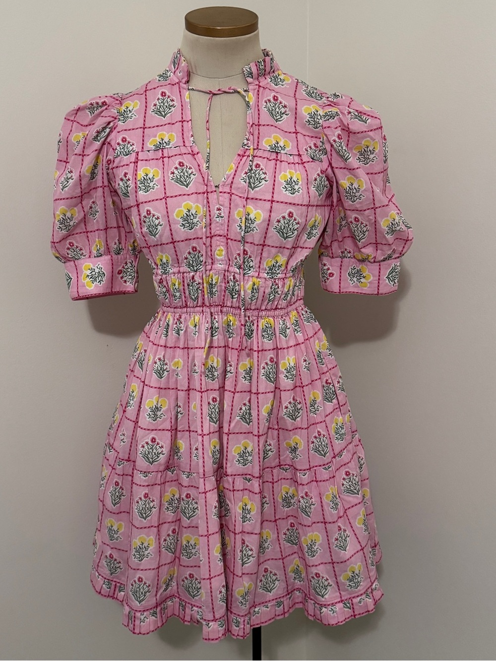 Beyond by Vera XS Alice Pink Floral Mini Fit & Flare Dress Sundress Cottagecore